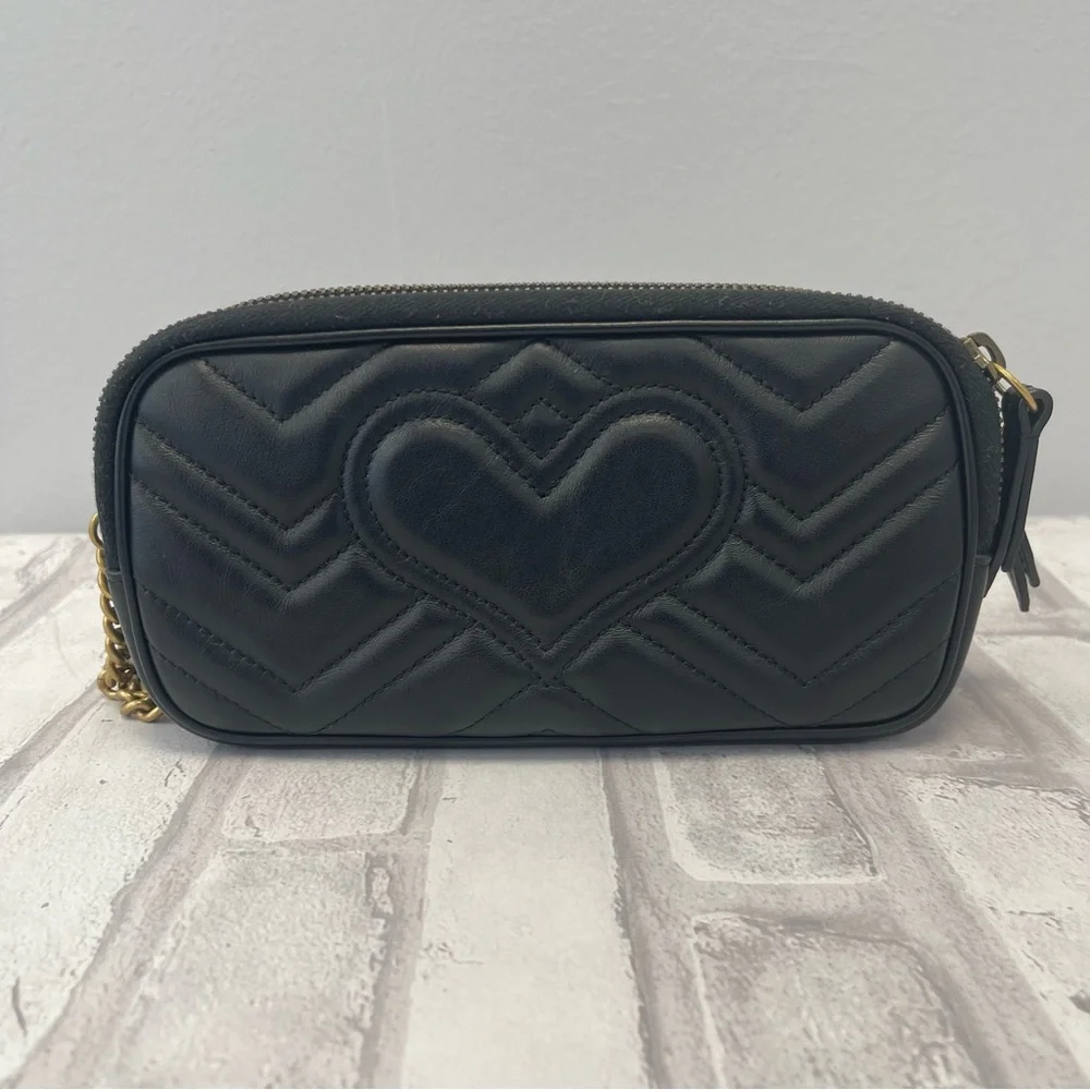 Gucci GG Marmont Triple Zip Chain Bag Matelasse Leather Mini in Black - Preowned